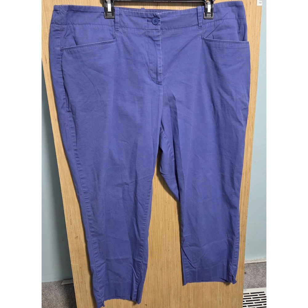 Talbots Woman Periwinkle Blue Chino Crop Pants Sz 18W Elastic Side Waist Stretch